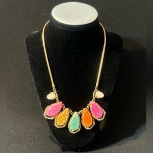 Aura Gold Necklace with Pink, Green, and Orange Raw Crystals Natural Energy